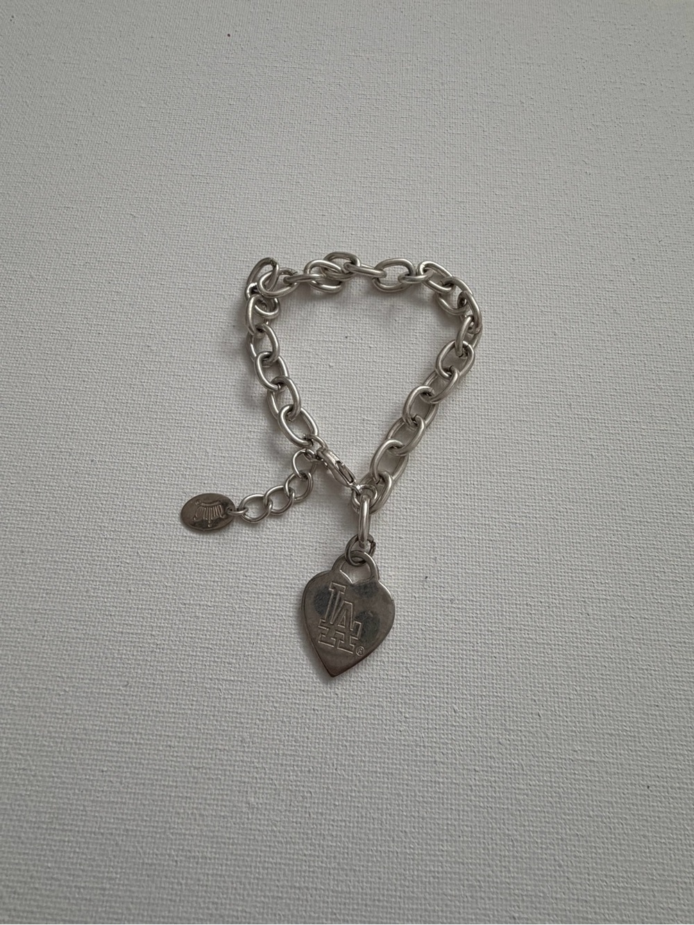 DODGERS BRACELET Silver Heart Charm Chain Bracelet with LA Logo - Women Jewelry